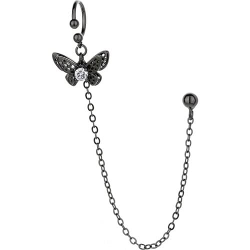 Luckydays 1 Pieces Crystal butterfly Ear Cuff Clip Chain Clip On Earrings for women Fashion Jewelry New Black Earcuff Korea