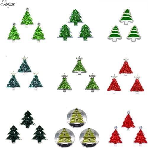 Mix 1pcs/lot green christmas trees rhinestone snap button alloy gem fit 925 bracelet necklace snap jewelry