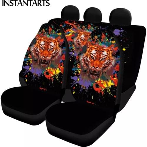 INSTANTARTS Oil Painting Tiger Print Slip-Resistant Car Accessories Vehicle Seat Covers Set Washable Car Seat Cushion Universal
