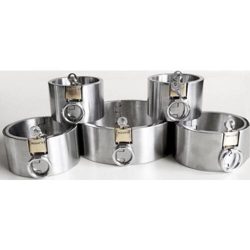 Stainless steel handcuffs neck collar bdsm bondage set adult games fetish hand ankle cuffs slave restraints sex toys for couples