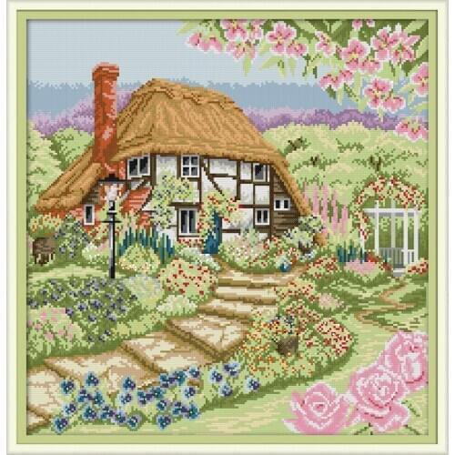 Rose Cottage cross stitch kit aida 14ct 11ct count print canvas cross stitches needlework embroidery DIY handmade