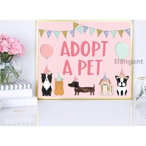 Adopt A Pet Sign Canvas Painting Dog Birthday Party Art Prints Puppy Adoption Poster Pet Shop Wall Pictures Home Decoration