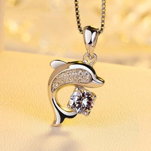 Charm Necklaces For Women Zirconia Dolphin Fish Pendant & Necklace Box Chain Collier Femme Choker Wedding Jewelry Accesories