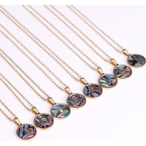 26 Letters Fashion Stainless Steel Chain Necklace Abalone Shell Alphabet Pendant Necklace Women Charm Jewelry