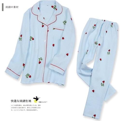 Cartoon Ladybug Pajama Set Womens 100% Cotton Yarn Sleepwear Suit Wrinkle Long Sleeve Pants Pijama Mujer Loose Home Clothes