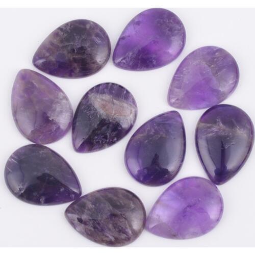 Charms Wostu Natural Amethysts Gem Stones Drop Cabochon CAB No Drill Hole 32x24x6mm Jewelry Making 1pcs J368