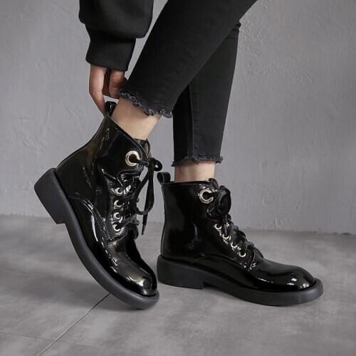 SKLFGXZY New winter Martin boots Genuine leather women boots Lace-up fashion boots Cow leather boots Womens shoes Size 34-40