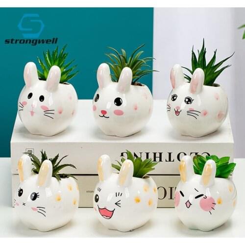 Strongwell Cartoon Animal Flower Pot Fairy Garden Decoration Miniature Model Lovely Rabbit Mini Planter Succulent Flowerpots