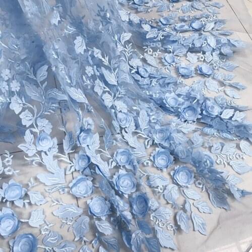 Light Blue Pink Off White 3D Flower Mesh Fabric African Lace Fabric Lady Dress Material VH171076