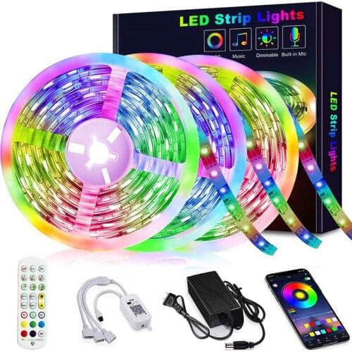 LED Bluetooth Music Colorful 5050 RGB Flexible Room Decoration Neon Light Set 5M 10M 20M Ribbon Diode Wall Lamp 12V With Adapter