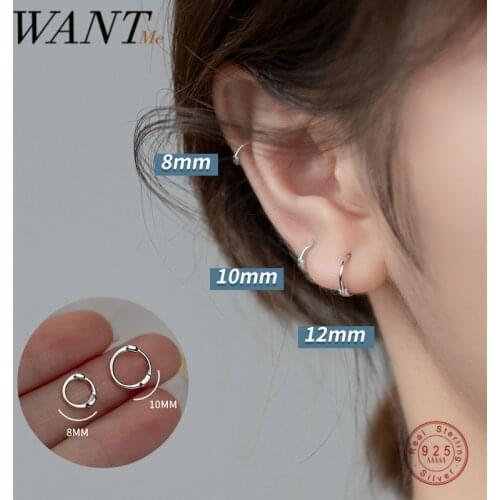 WANTME 925 Sterling Silver Small Hoop Earrings For Women Teen Ear Bone Buckle Round Circle Classic Ear Rings Jewelry Accessories