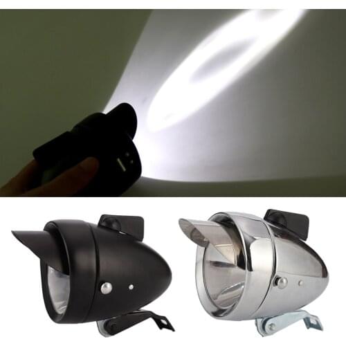 Retro Bright Classical Cool Bicycle Headlight Vintage Design Bike Metal Case Chrome Steel LED Light Night Riding Safety