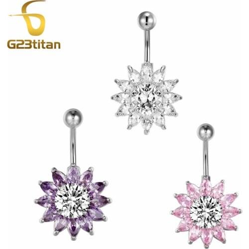G23titan Womens Jewelry 16G Titanium Crystal Flower Belly Rings Pack Top Quality Body Piercing Jewelry