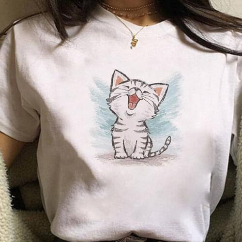 S-3XL 2019 Women 3D cat Print White Soft Casual Lady T-Shirt Summer Short sleeve Casual Round neck Cheap Clothes Top Femme