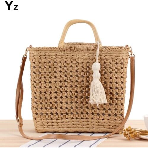 Aaby 2021 New Fashion Straw Basket For Women High Quality And Capacity Hollow Out Handbag With Tassel String Lining