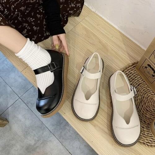 2021 Spring Lolita Shoes Ankle Strap Female Flats Black Mary Janes Shoes Girls Casual Shoes Platform Shallow zapatos mujer 8935L