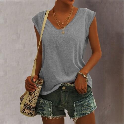 V-neck Plus Size New Solid Color Women Top Casual Sexy Camisole Tanks TopSimple Loose Sleeveless T-shirts New Vest Ropa Mujer