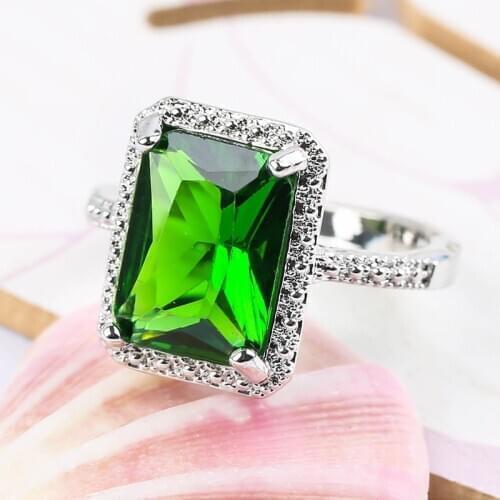 Fashion Geometric Rings For Women Simplicity With Green Zircon Stone Wedding Rings For Female Wedding Band Gift Z3C146