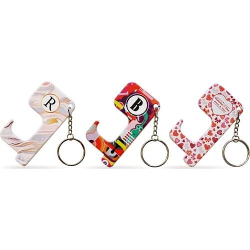 10pcs/lot Blank Sublimation Key Chain Polymer Customized Hygiene Germ Free Key Holder Heat Printing Door Elevator No Touch