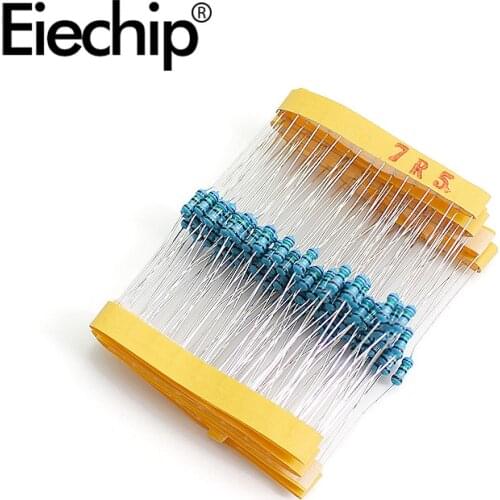 100pcs/lot 1/4W 1% Metal film resistor 7.5R 0.25W resistance 7.5 ohm Throught Hole