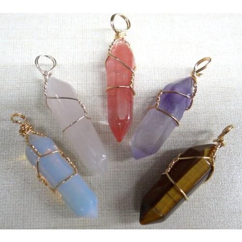 Natural Stone Amethyst Crystal Quartz Charm Wire-wound hexagonal column Pendants For Jewelry Making Necklaces Accessories 12pcs