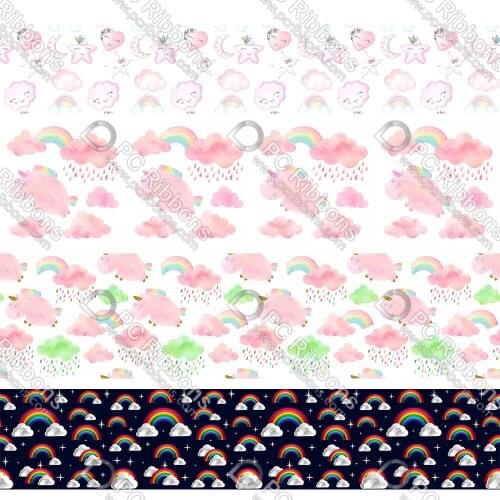 16-75MM Rainbow/Cloud/Pig Printed Grosgrain&Sati&Foe&Lanyard DIY Handmade Materials Christmas Wedding Gift Wrap Tape 50yards