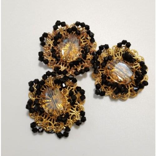 3pc/lot golden rhinestone Patches for Clothing sew on beaded parches Appliques Decoration Badge craft accessories