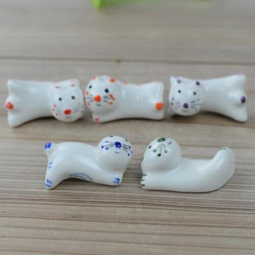 5pcs/Set Cat Ceramic Annimals Design Chopsticks Forks Holder Spoon Fork Chopstick Rest Stand Kitchen Tools Tableware