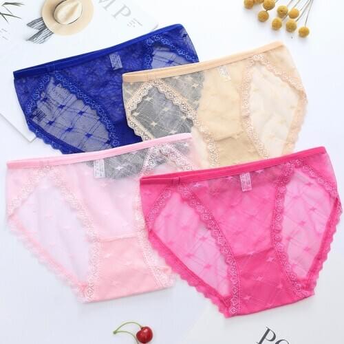 6PC/Lot Women Plus Size Briefs Panties Female Underwear Mesh Panty Dots Transparent Bragas Cute Girls Intimates XXS-XXL 1859P6