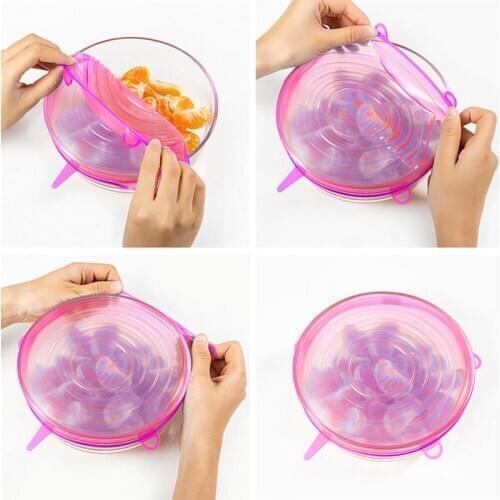 6pcs Silicone Stretch Lids Reusable Food Storage Covers for Cups Small Bowls and Cans Stretch Jars Fruits Seal Lids