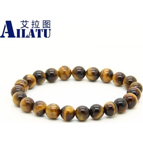 Ailatu Wholesale 10pcs/lot Mix Colors 8mm Good Quality Tiger Eye, Dalmatian and Matte Onyx Stone Energy Elastic Bracelet