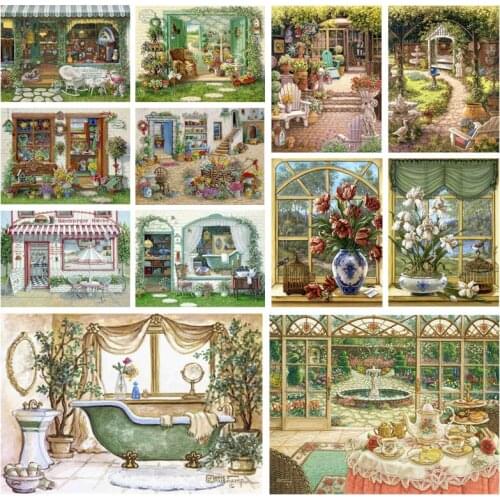YUMEART 5D DIY Diamond Painting Flower Garden Home Full Drill Diamond Embroidery Cross Stitch Mosaic Home Decor Wall Art Crafts
