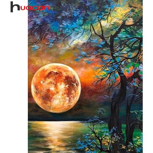 Huacan DIY Diamond Painting Cross Stitch Sunset Landscape Full 5D Diamond Embroidery Mosaic Tree Home Decor