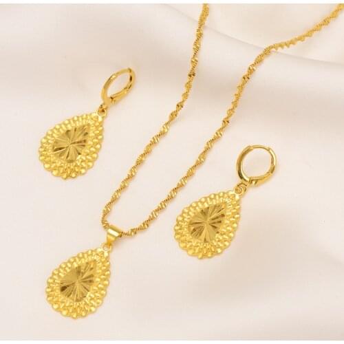 Bangrui Gold Color Water Drop Pendant Necklace Stud Earrings For Women African Arab Jewelry Sets Gifts