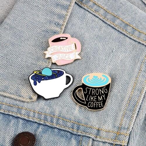 Cartoon Coffee Cups Brooches Creative Planet Enamel Pin Custom Metal Badge Bag Denim Lapel Pins Fashion Jewelry Gift for Friends