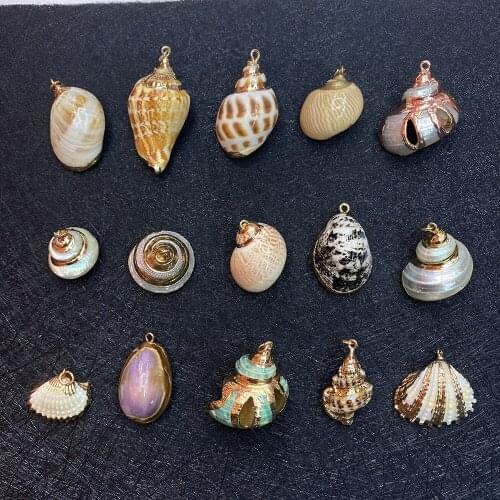 Shell Beads Conch Gold Plated Edge Pendant Shell Shape Handmade DIY Jewelry Accessories Bohemian Natural Necklace Pendant