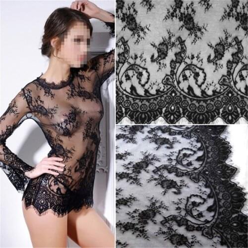 Floral Flower Embroidery Black Mesh Wedding Dress Bridal Veil Lace Fabric 150cm