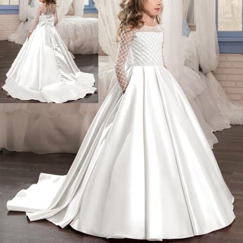 Vintage Child White Dress Trailing Long Wedding Bridesmaid Dresses for Kids Elegant Gown Princess Dress for Girls Photo Shoot