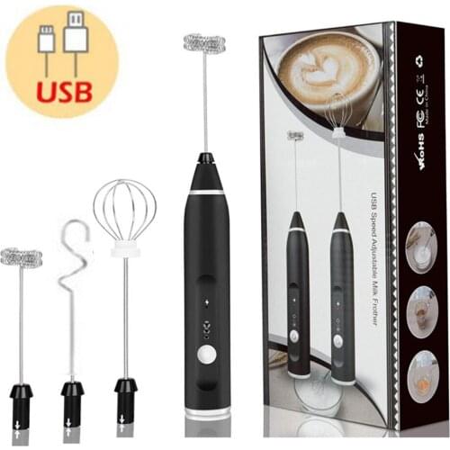 Electric Milk Frother Coffee Foamer Whisk Mixer Eggbeater Black Data cable