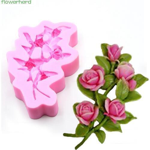 3D Rose Bouquet Scented Soap Mold Cake Decorating Tools Silicone Mold for Wedding Fondant Cake Mold Rose with Leaves Liquid Mold