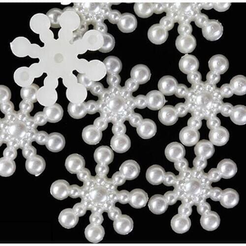 100Pcs Snowflake Artificial Flatback Pearl Christmas Card Making DIY Craft 2021 New Year Christmas Decoration Gift