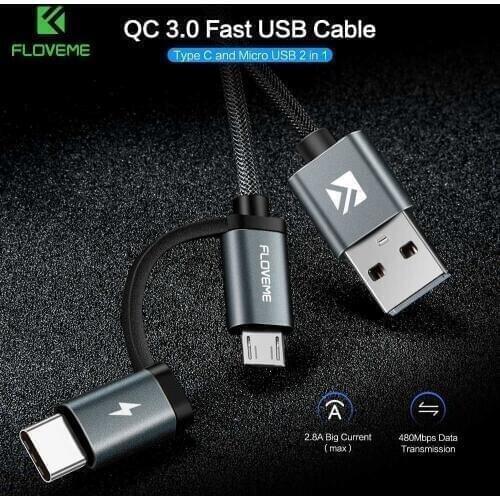 FLOVEME 3A USB Type C Cable Fast Charging Wire for Samsung Galaxy S8 S9 Plus Xiaomi mi9 Huawei Mobile Phone USB C Charger Cable