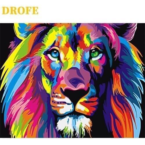 DROFE 40x50cm Frame DIY Painting By Numbers Kits Colorful Lions Animals Hand Painted Oil Paint By Numbers For Home Decor Art