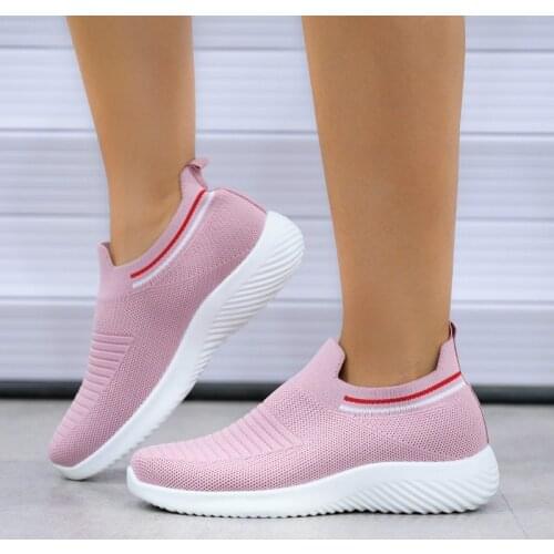 Women Casual Vulcanized Shoes Woman Mesh Sneakers Women Knitted Flat Ladies Slip on Female Footwear Size 42 Feminino Zapatos