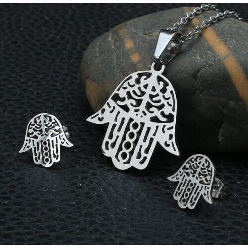 Hot selling Palm shape Pendant + Stud Earrings+Necklace Fashion Jewelry Set For Women and girl SBJDJOBC