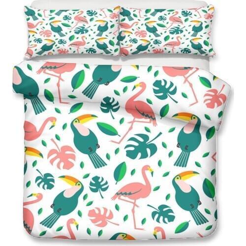 Cute Pink Flamingo Green Toucan Bedding Set 3d Printed Microfiber Down Bedding Set Adult Bed Sheet Set 2/3 Pieces