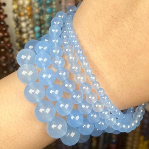 Natural Light Blue Jades Stone Round Beads Loose Spacer Beads For Jewelry Making Diy Bracelet Accessories 4-12mm 15" Wholesale