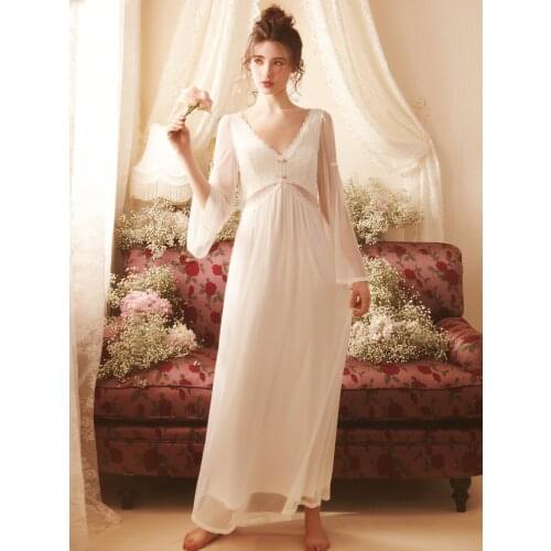 Sleepwear Women Sleeping Dress Summer Lace Sleeve Nightgown Gentle Nightdress