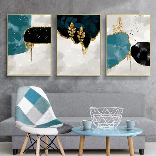 Nordic Abstract Canvas Painting Wall Picture Gold Leaf and Bird Wall Art Picture For Living Room Modern Home Decorative Printing
