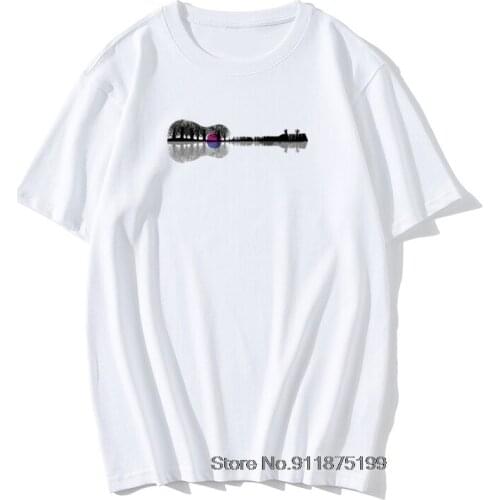 Novelty Men T Shirts Music Instrument Tree Silhouette Design Ukulele Guitar Shape Printing T-Shirt Retro Cool Hipster Tops